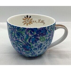Lilly Pulitzer~Coffee/Tea Mug~Blue Floral/Gold Trim~Signature~Ceramic/Porcelain